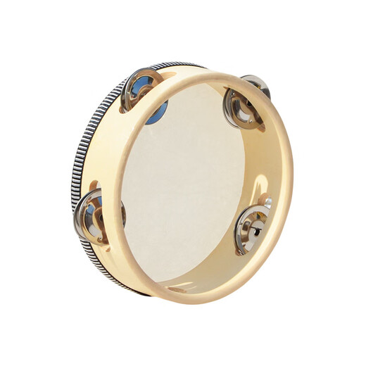 Chenzhiche Kindergarten Log Orff Juego de percusión Juguete para niños Tablero de Anillo de Campana Martillo de Arena Tambor de Mano Doble Anillo 15 cm Tambor de Cuero Blanco Transparente