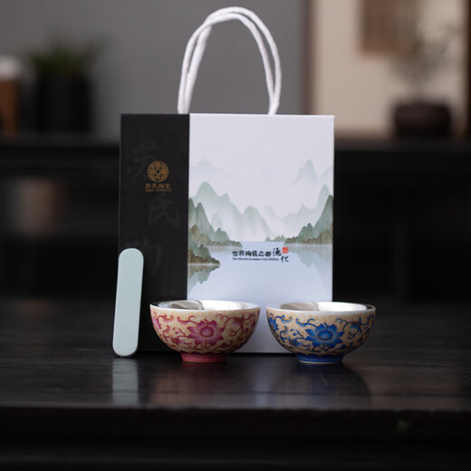 SUSHI CERAMICS gilt silver lotus couple tea cup tea cup J1075 by intangible cultural heritage master Zheng Wenqiang