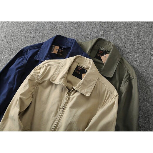 
Ranwei Ferre American casual jacket men's spring and autumn thin style middle-aged and young workwear versatile simple lapel top Military green-13068 M Recommended 100/120Jin [Jin equals 0.5 kg]