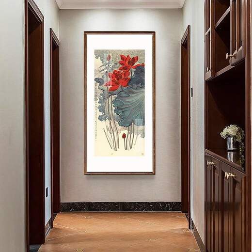 Wanyi Zhang Daqian Shishi Ruyi corridor aisle new Chinese style entrance decorative painting vertical landscape mural living room hanging painting everything goes well 83*163cm (cardboard framed, walnut color frame)