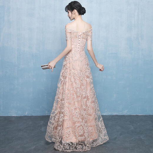 Seidler banquet evening dress for women 2025 new long one-shoulder annual meeting host temperament bridesmaid small dress dress champagne M