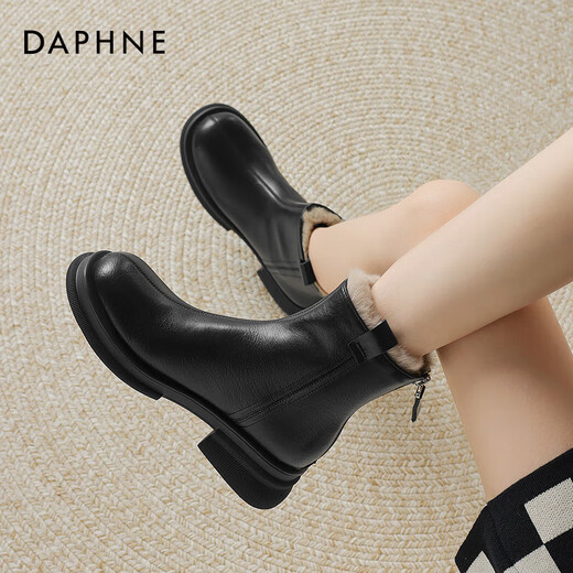 Daphne short boots women's cowhide thick-soled women's boots thickened warm Martin boots women's shoes 4023605004 thick velvet black 37