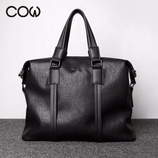 French COW Briefcase Men's Business Men's Bag Fashion Casual Handbag Men's Crossbody Bag Travel Bag Shoulder Backpack Computer Bag C-9888 Black