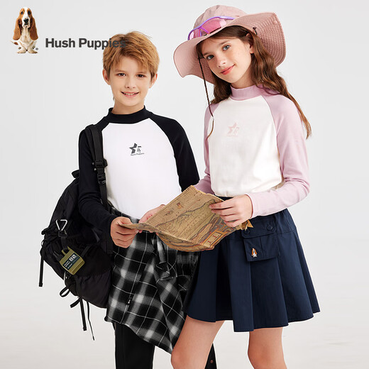 Hush Puppies Excellent elastic children's clothing for boys and girls, autumn new style, comfortable outdoor inner wear, small turtleneck bottoming shirt, rose pink, 150 cm slightly thin