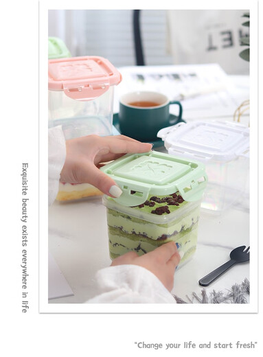 Le Yingfan box mousse thousand layer packaging box cheese yogurt dessert reusable soy milk box 650ml white jar transparent scale + fork spoon 1 piece 1000 pieces