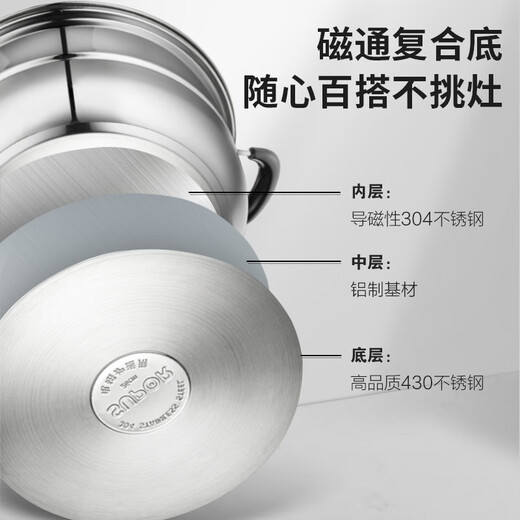SUPOR steamer 304 stainless steel 32cm large size high arch lid visible three-layer double bottom steamed fish soup pot steamer SZ32B17