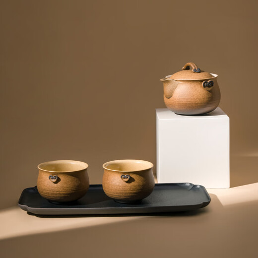 Wanqiantang (Edenus) Kung Fu Tea Set Ceramic Tea Set Gift Tea Set Ganoderma Chengxiang 1 Pot 1 Plate 2 Cups Gift for Personal Use