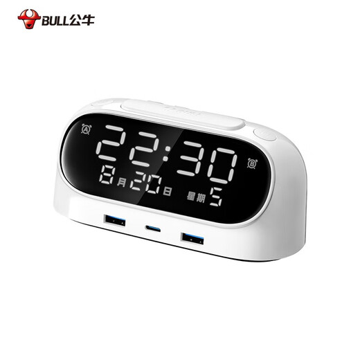 BULL second generation alarm clock charging tungsten bedside socket/plug strip/row plug/C port 20W fast charging 2 2-hole + 3 USB ports (2A 1C) total length 1.1 meters