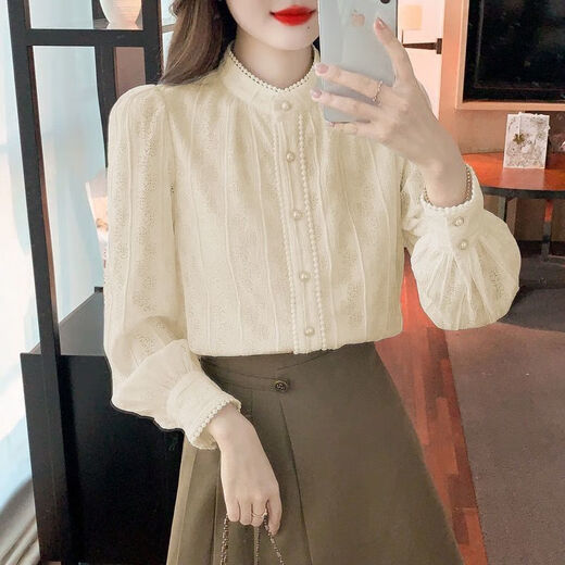 Woodpecker half turtleneck plus velvet lace bottoming shirt for women autumn and winter 2025 new autumn style style inner shirt long-sleeved top apricot (velvet thickening) M recommended 99-108Jin Jin equals 0.5 kg