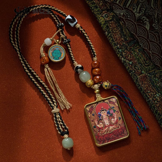 Shixiang hand-painted Tangxi Tibetan zodiac natal image hand-painted hand-woven pendant men's and women's necklaces hanging jewelry hanging paintings Sheep and Monkey-Dari