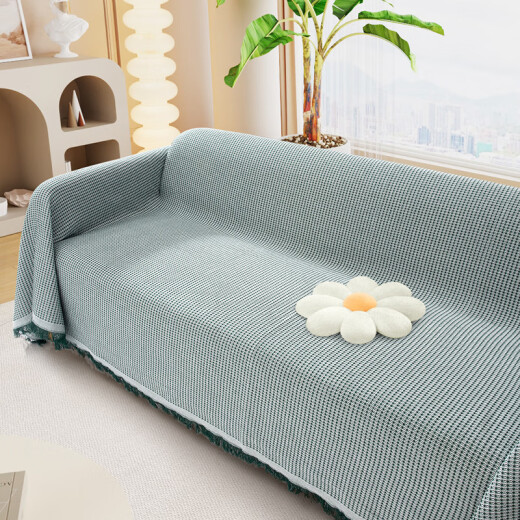 Qiqijia sofa cover cloth sofa towel full cover sofa cover four seasons non-slip sofa cushion 180*230 waffle green and white