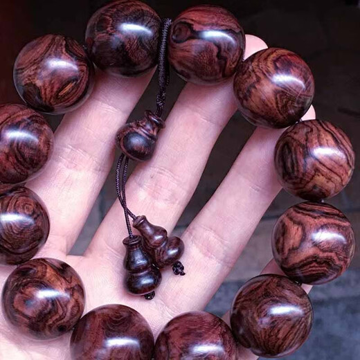 聚檀阁海南黄花梨紫油梨佛珠单圈2.0念珠手串盘玩水波瘤疤花乱纹降香 紫油梨手串