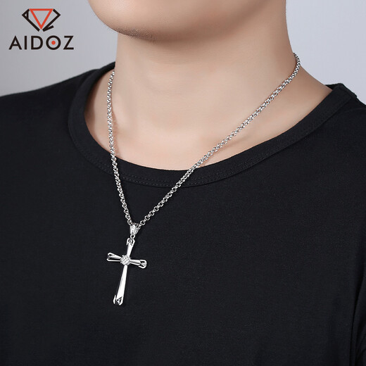 Aido Diamond pt950 platinum cross pendant men's fashionable platinum pendant weighs 10.9-11.1 grams + black leather cord