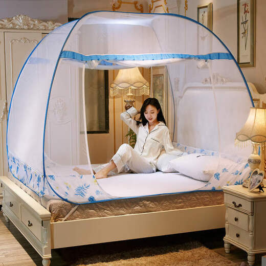 Nanjiren mosquito net 1.8m bed three-door installation-free yurt steel wire mosquito net foldable square top bottom zipper gauze 180*200cm Pattaya