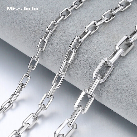 Miss JuJu platinum necklace men's pt950 white gold thick square cross chain domineering men's neck chain weight 23.66g length 61cmmm thick 4.0mm M buckle,