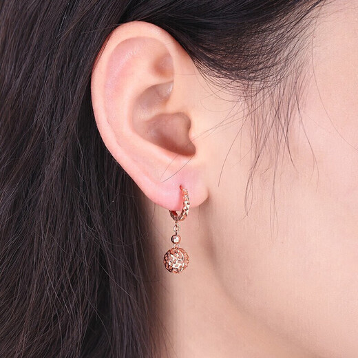 Safir birthday gift 18K gold earrings for women, rose gold earrings, hollow ball earrings, a pair of birthday gifts for my wife