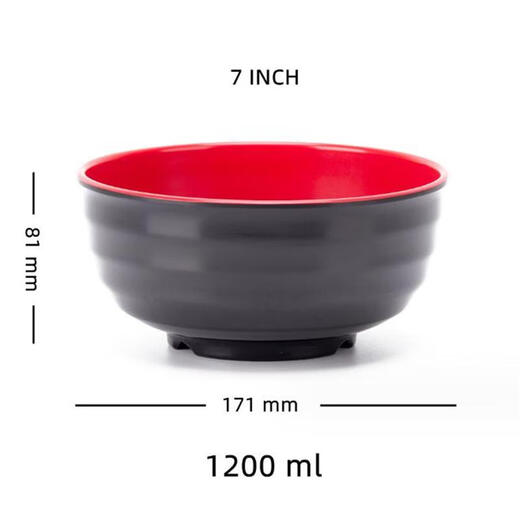 Guorui Xinde black and red two-color melamine plastic tableware for restaurants and canteens with spicy soup bowls with printable 7-inch threaded noodle bowls