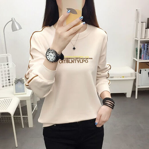 Женская толстовка ZHIDOUDOU весной и осенью 2024 года, модный новый бренд высокого класса, новые универсальные топы с длинными рукавами для женщин, свободные, тонкие, 6227, абрикосовый, 5XL, м рекомендуется 85-Jin Jin, вес 0,5 кг.