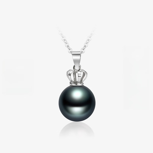 Guran Tahitian Black Pearl Pendant Crown 18K Gold Necklace Women's Perfect Round Highlight Seawater Pearl Necklace S Grade/Flawless Perfect Round 12-13mm with 18K Gold Chain