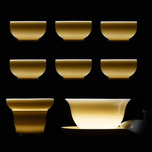 Gold inlaid jade tea set, ceramic kung fu teapot and cup, free gift box, high-end benefits, white porcelain simple clouds and water ballads