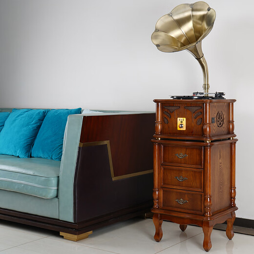 BLACKNOTE Jinmo gramophone old-fashioned antique record player retro vinyl record player living room large speaker vinyl Bluetooth integrated audio S16 K1 brown with cabinet with subwoofer karaoke version