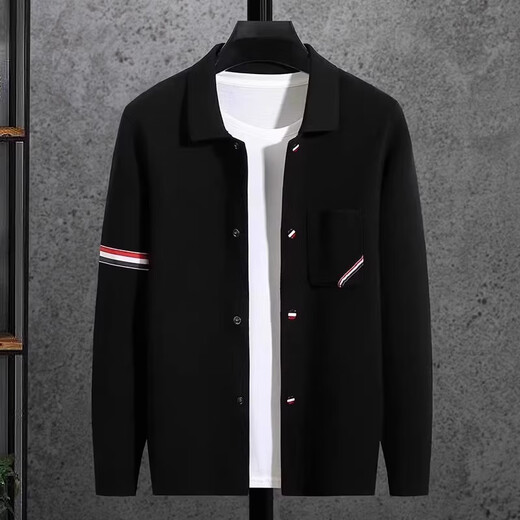 Kuraishi Kazuki Kuraishi Kazuki trendy brand classic three-stripe jacket cardigan coat men's autumn new versatile couple sweater black 2XL