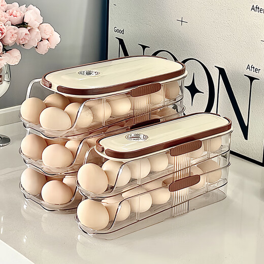 ASCOR egg storage box side door storage organizer refrigerator special food-grade rolling device for rolling eggs, fresh-keeping rack holder, double row - three layers