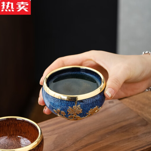 COUNTQIABEI Gold inlaid jade Jun kiln master cup single cup Kung Fu tea cup set for people special drinking tea bowl tea cup gold inlaid jade gift box - 6 colors Ruyi cup less than 200
