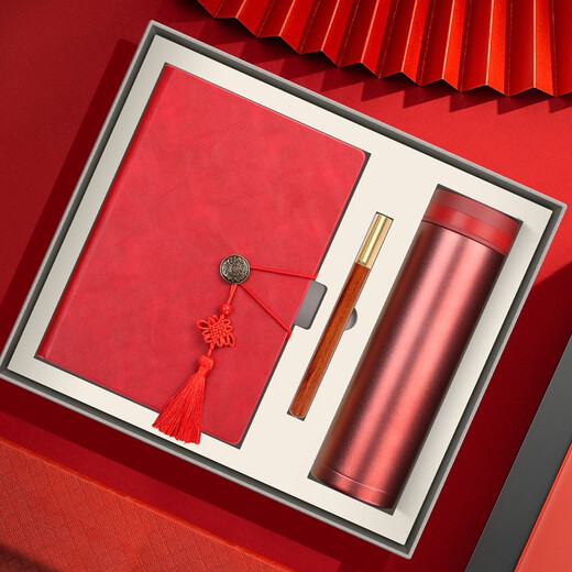 萨搏 笔记本子高颜值日记本成人国潮商务礼盒套装实用a5记事本定制伴手礼纪念品优秀员工年会 【黑色两件套】笔记本+黑色木纹笔（金盒） A5-6625