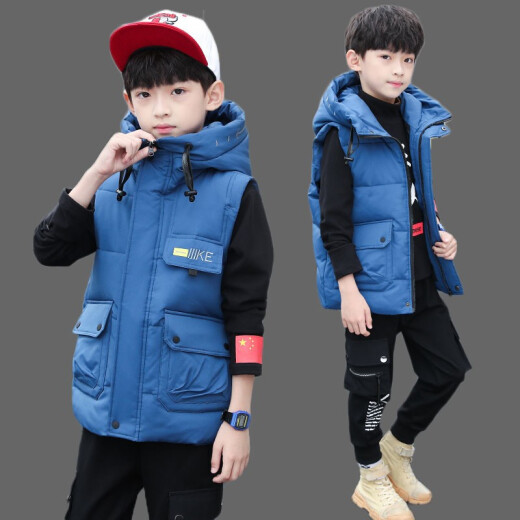 Offside Leopard Children's Clothing Boys' Vests 2020 New Autumn and Winter Clothing Cotton Vests for Big Boys Boys Style Thickened Jacket Vest Trendy Children's Blue 120 Sizes [Recommended Height Around 110-115]