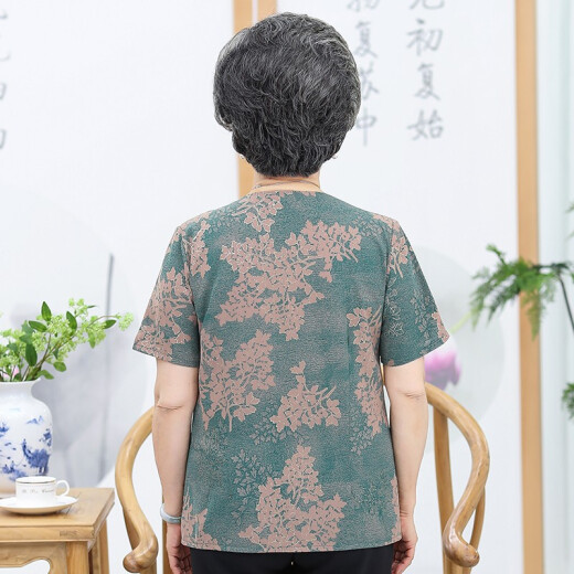 An Zhenxue simple clothes for the elderly, mother's clothes, summer clothes, floral shirts, middle-aged and elderly women's short-sleeved shirts, cardigans WX-C68 red short-sleeved two-piece set 3XL recommended 120-140 Jin [Jin equals 0.5 kg]