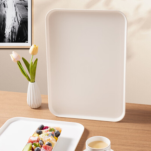 Baijie rectangular fruit tray tea tray household fruit tray breakfast tray storage tray living room snack tray off-white extra large