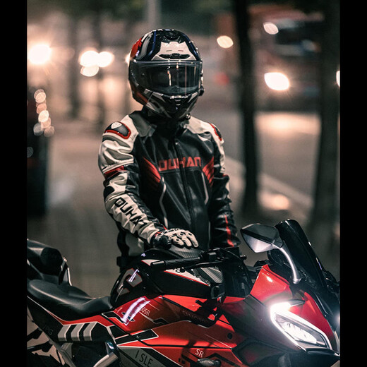 Duhan (DUHAN) D-2168 motorcycle riding suit for men and women, four-season racing suit, off-road motorcycle leather jacket, autumn and winter red and white men's L