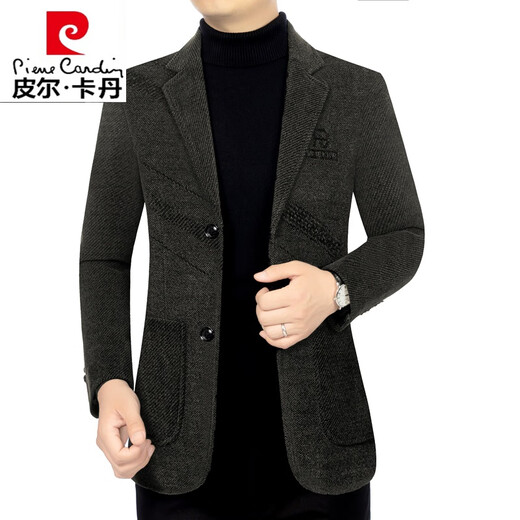 Pierre Cardin high-end woolen blazer men's middle-aged thickened spring and autumn tops single-piece casual suit men's dad wear Khaki 99245B 180/XL 140-155Jin Jin equals 0.5 kg
