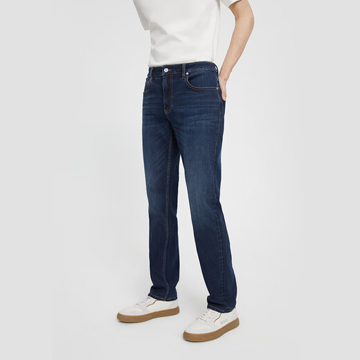 京东京造【四面高弹】牛仔裤男休闲裤子男直筒秋季莱卡衣服  深蓝34