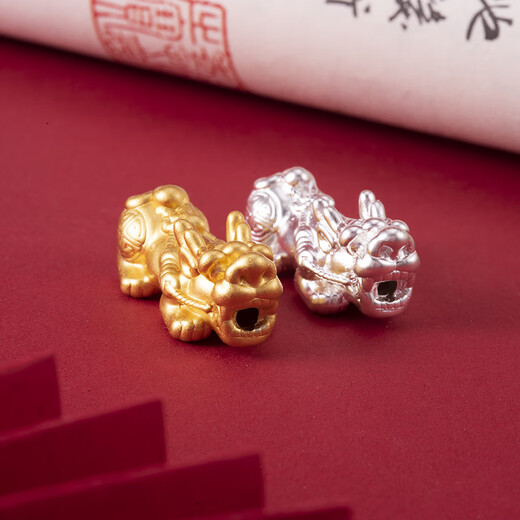 999 Pure Silver Pixiu Separated Beads Handmade DIY Accessories Loose Beads Fortune Fortune Year Pixiu Transport Bracelet Beads Wealth Pixiu Silver 22*10mm