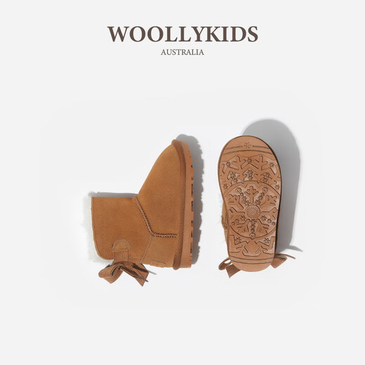 Lamb Wally woollykids genuine leather men's and women's baby snow boots winter plus hair anti-slip fur one-piece children's shoes chestnut yellow 26 suitable for feet 15.0cm long