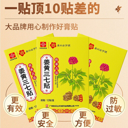 Baiyunshan Huacheng Turmeric Panax notoginseng patch for neck, shoulder, waist and leg pain patch Mugwort warm moxibustion patch joint acupoint patch bone-penetrating patch Baiyunshan Panax notoginseng bone-penetrating upgraded version 12 patches/box