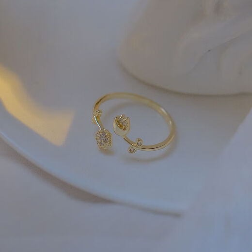 Snow Circle Tulip Ring Women's Light Luxury High-end Open Flower Ring Retro Niche Design 2024 New Fashion Golden Tulip Ring