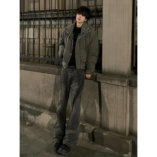 Zhiwei winter American retro short silhouette cotton jacket for boys with trendy design and trendy stand-up collar warm cotton jacket for men BD-Y302 dark gray XL recommended 125-140Jin Jin is equal to 0.5 kg