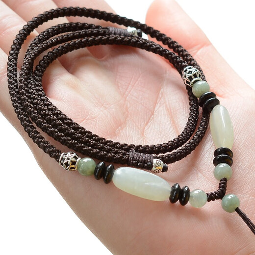 Tang Huisse hand-woven jade pendant necklace rope Hetian jade pendant pendant lanyard jade pendant for men and women 925 silver + Hetian jade brown model