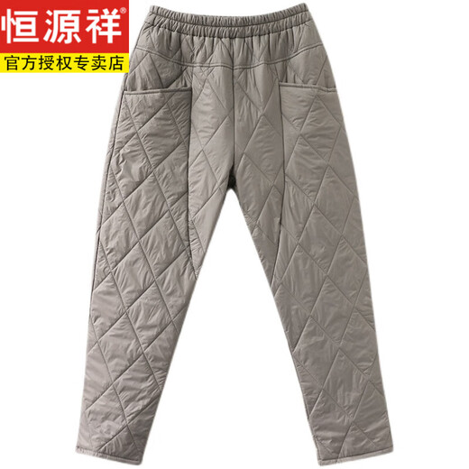 Hengyuanxiang's new winter new lightweight quilted down cotton pants for women to wear high-waisted slim warm pants rhombus pattern small leg trousers brown XL recommended 130-150Jin Jin equals 0.5 kg