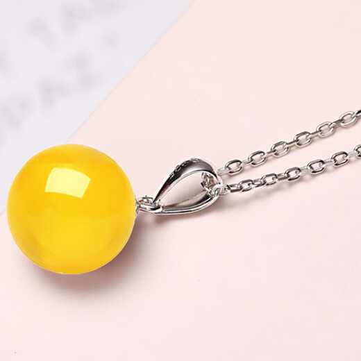 Gift Nanzhu Family Drops of water form beads, amber beeswax 925 silver pendant, simple and beautiful for your girlfriend, 11.0-12.0mm beeswax round beads