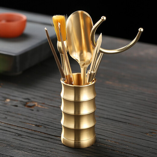 Gold inlaid jade household brass tea needle tea knife tea clip washer pot pen kung fu tea set accessories H59 brass bamboo joint tea ceremony six gentlemen