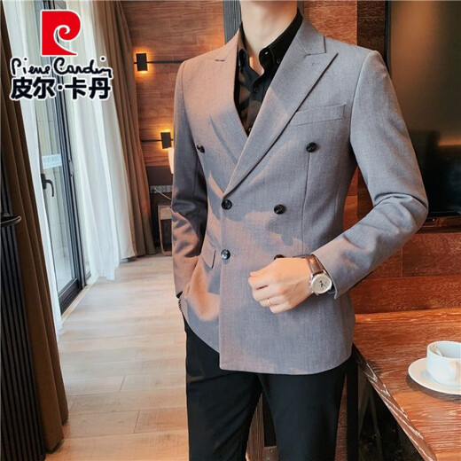 
Pier Cardin double-breasted casual blazer men's slim-fitting trend British style men's single-western high-end professional suit top X829 suit jacket black 3XL