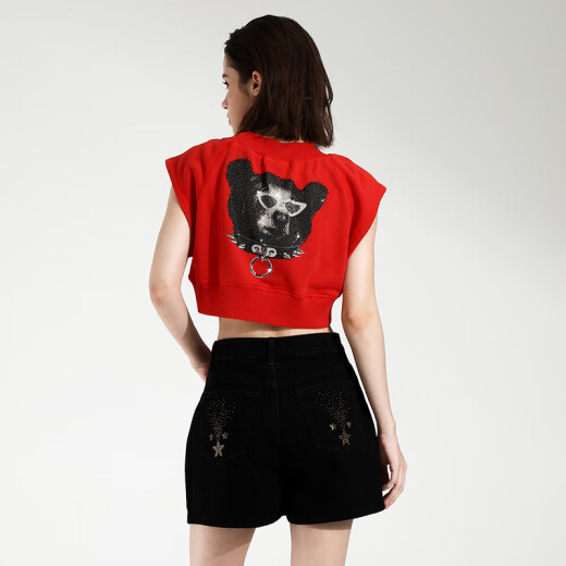 TCH Light Luxury Trend Фирменный новый год Hot Bear Diamond Fashion Fashion Fashion Fork Short Shirt T21110C6172 RED M M