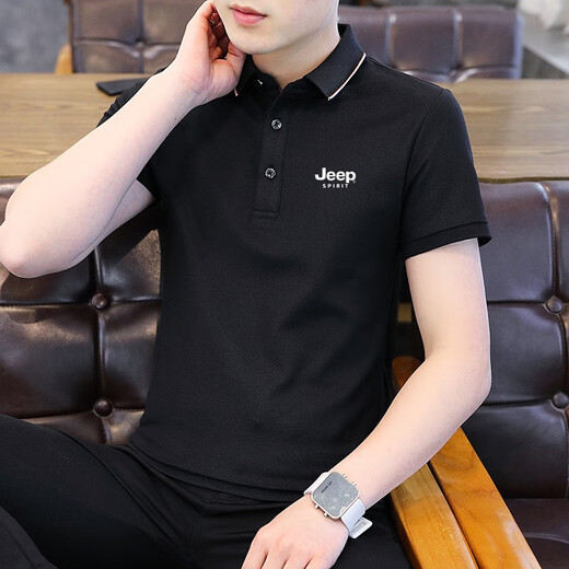 JEEP SPIRIT吉普短袖T恤男半袖夏季POLO新款大码商务中青年休闲保罗衫上衣 6636藏兰 XL (130斤-145斤)