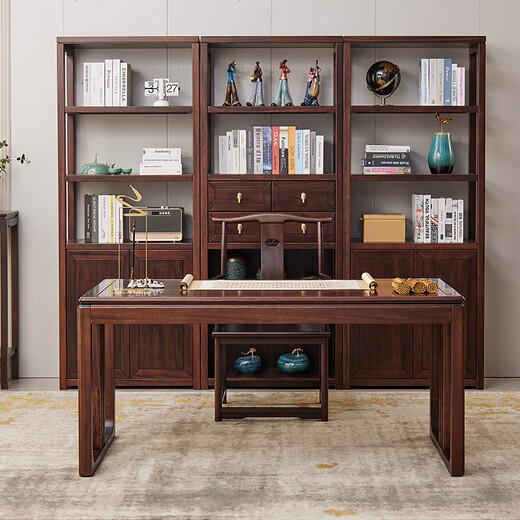 Sure enough, new Chinese style ebony solid wood desk, simple calligraphy table, home writing desk, rectangular desk, Fu Rudonghai desk 1.4 meters (with drawer)