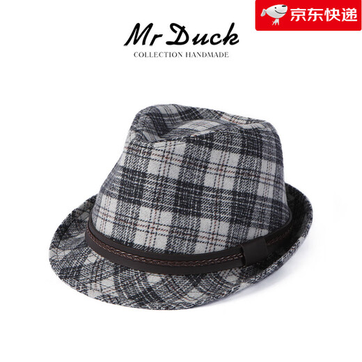 Mr DUCK new plaid wool tweed top hat autumn and winter jazz hat MW362150-Emperor gray plaid (top hat) M (55-58cm)