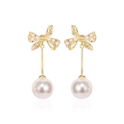 Qlady bow tassel earrings, feminine and high-end, 2025 new imitation pearl earrings, light luxury earrings gift